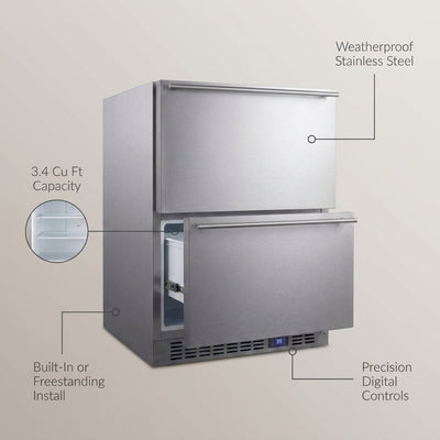 Outdoor Refrigerator Drawer Built for All-Weather Kitchens, 3.4 Cu Ft Capacity, Stainless Steel, Digital Controls