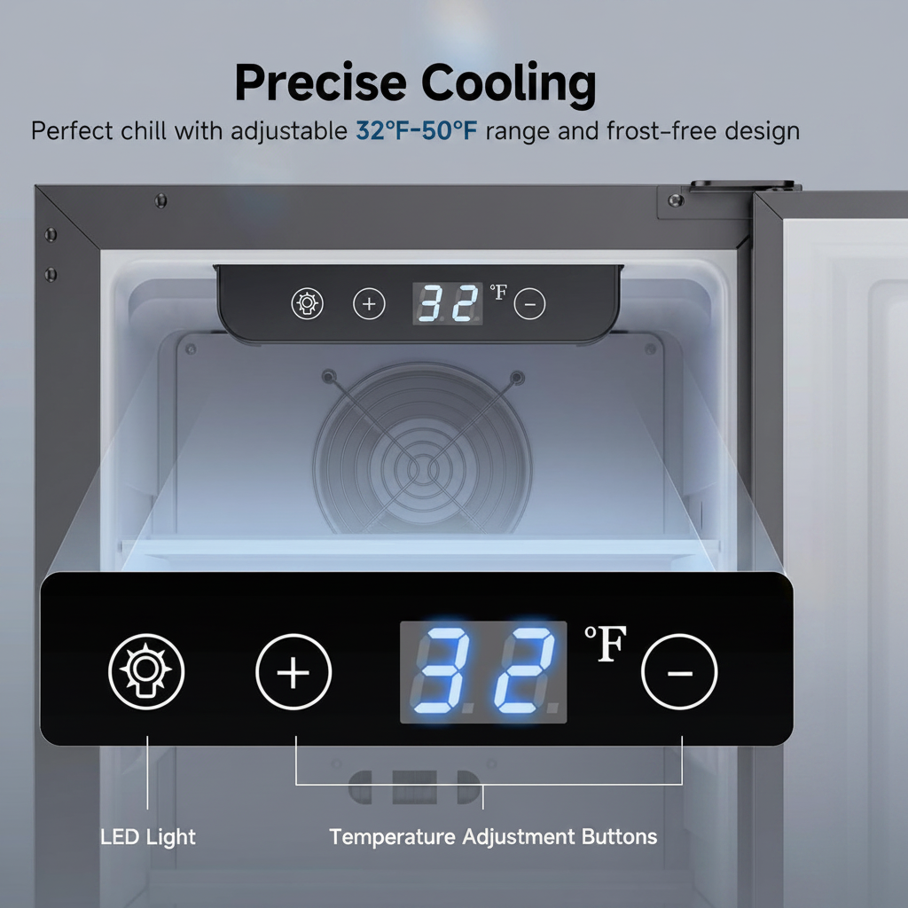 15 Inch under Counter Beverage Refrigerator, 128 Cans Outdoor Fridge with Adjustable Glass Shelves, ≤45Db Quiet Small Beverage Refrigerator for Outdoor Kitchen & Patio (Black)