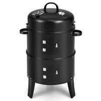 3-In-1 Vertical Charcoal Smoker Portable BBQ Smoker Grill With