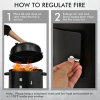 3-In-1 Vertical Charcoal Smoker Portable BBQ Smoker Grill With