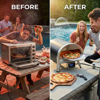 12 In. Propane Pizza Oven, Outdoor Pizza Oven in Black with Rotating Pizza Stone, Glove and Pizza Cutter — Before & After