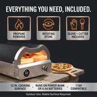 12 In. Propane Pizza Oven, Outdoor Pizza Oven in Black with Rotating Pizza Stone, Glove and Pizza Cutter — Results & Stats