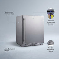 24 In. 4.2 Cu. Ft. Outdoor Refrigerator in Stainless Steel, ADA Compliant — infographic