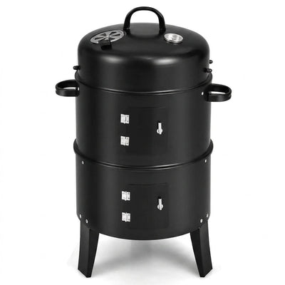 Vertical Charcoal Smoker Built for Outdoor Cooking, 3-In-1 Fire Pit BBQ Grill, Two-Tier System, Portable