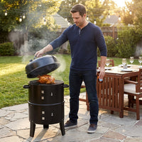 3-In-1 Vertical Charcoal Smoker Portable BBQ Smoker Grill — Lifestyle