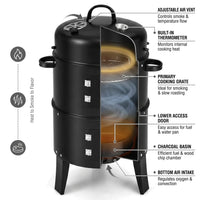 3-In-1 Vertical Charcoal Smoker Portable BBQ Smoker Grill — How It Works