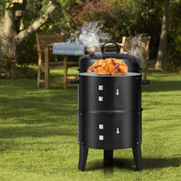 3-In-1 Vertical Charcoal Smoker Portable BBQ Smoker Grill With