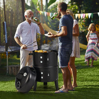 3-In-1 Vertical Charcoal Smoker Portable BBQ Smoker Grill With