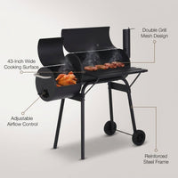 Charcoal Grills 43-Inch Outdoor Grill,Multiple People BBQ Grill with Double Grill Mesh Design,Smoker Grill for Camping,Outdoor Backyard,Patio and Parties,Black — infographic