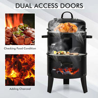 3-In-1 Vertical Charcoal Smoker Portable BBQ Smoker Grill With