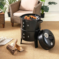 3-In-1 Vertical Charcoal Smoker Portable BBQ Smoker Grill With